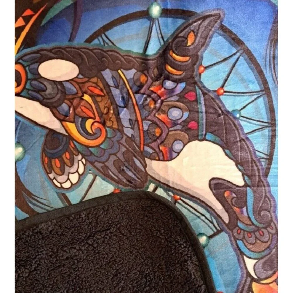 New Dreamcatcher Whale Sherpa Plush Throw Gift Blanket SOFT Killer Orca Native - Picture 4 of 5